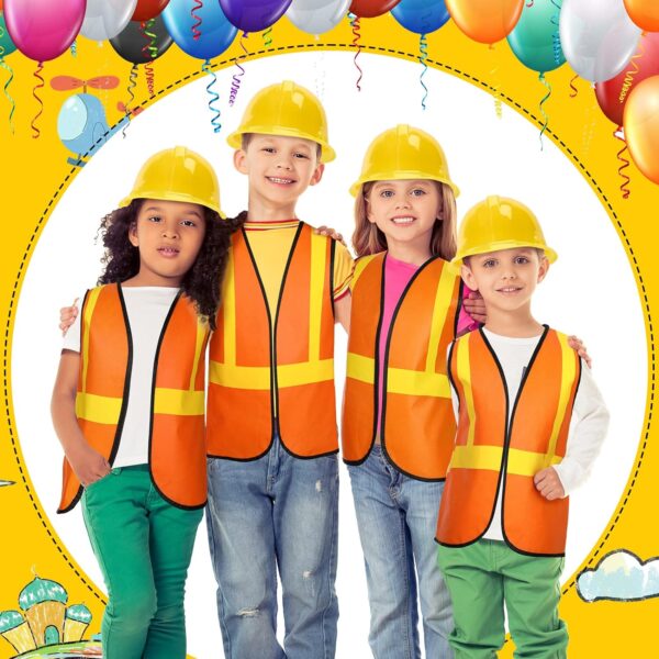 48 Pieces Kids Construction Worker Costume Includes 24 Pcs Construction Hats and 24 Pcs Construction Vests for Kids Birthday Party Halloween Construction Worker Costume Favor Decoration - Image 2