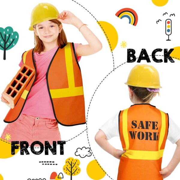 48 Pieces Kids Construction Worker Costume Includes 24 Pcs Construction Hats and 24 Pcs Construction Vests for Kids Birthday Party Halloween Construction Worker Costume Favor Decoration - Image 4