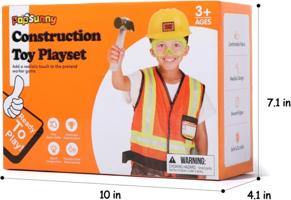 Kids Construction Worker Toys, Toddler Tool Pretend Play with Construction Vest & Hat, Worker Dressup Set for Boys Girls 3 4 5 6 Years Old - Image 7