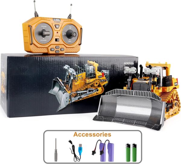 Dwi Dowellin Rc Bulldozer Toys for Boys,Construction Remote Control Bulldozer with Metal bulldozing Shovel Lights/Sounds for Kids Boys - Image 4