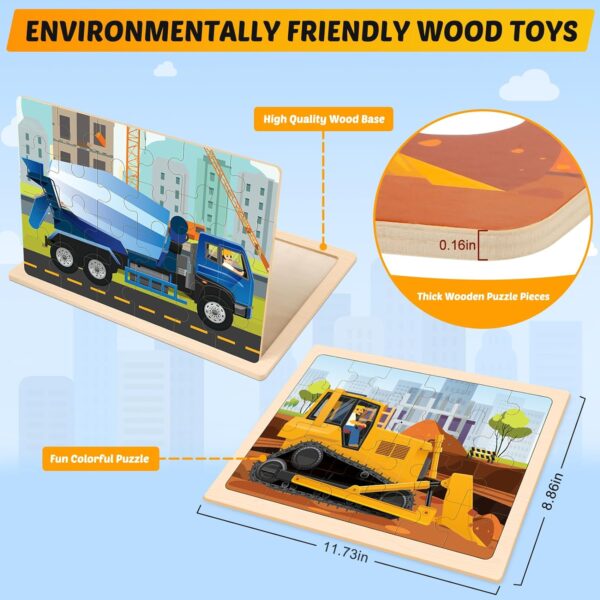 Wooden Puzzles for Kids Ages 4-6, 4 Packs 24 PCS Construction Vehicle Jigsaw Puzzles for Kids Ages 3-5, Preschool Educational Puzzles Boards Toys Gifts for Boys Girls - Image 5