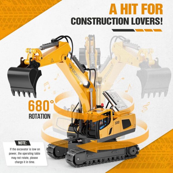 Remote Control Excavator Construction Toys for Boys, 2×1200mAh RC Excavator Toy with Metal Shovel & Light, 11CH Excavator Toys for Boys 3-5 4-7 8-12 Year Old Kids 2023 Christmas Birthday Gift,120+Mins - Image 8