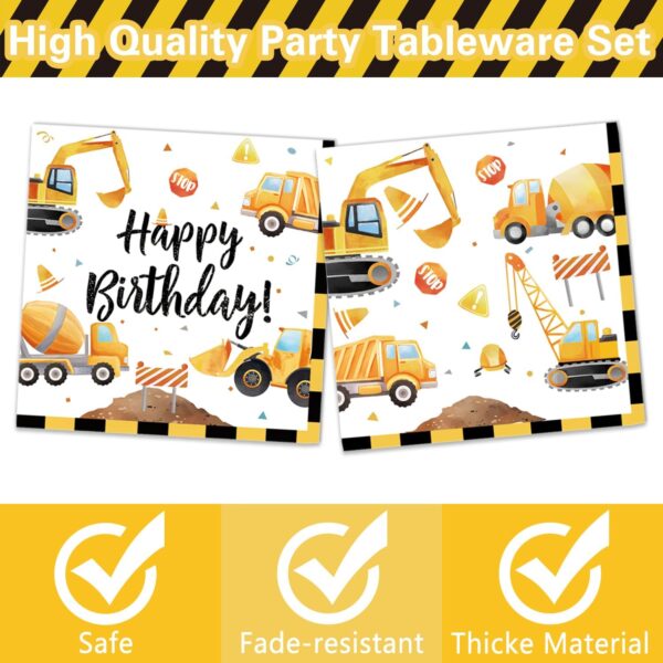 Oigco Construction Birthday Party Supplies Construction Theme Decorations Includes Plates, Cups, Napkins, Cutlery, Perfect for Boys Kids Birthday Party, Serves 24 Guests - Image 3