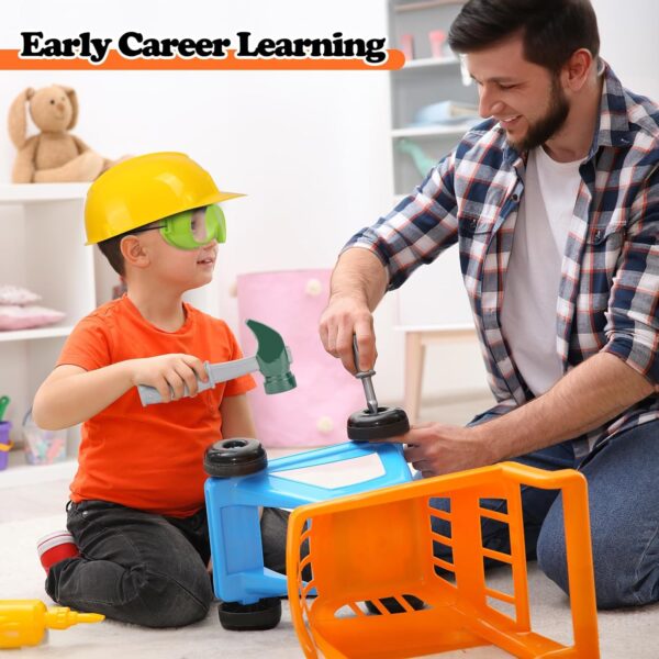 Kids Construction Worker Toys, Toddler Tool Pretend Play with Construction Vest & Hat, Worker Dressup Set for Boys Girls 3 4 5 6 Years Old - Image 6