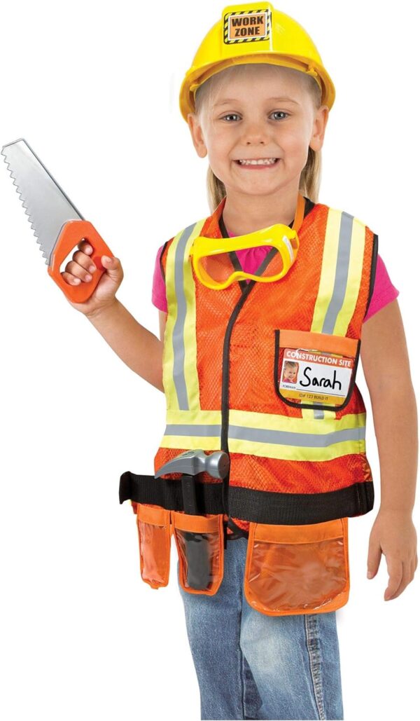 Melissa & Doug Role Play Costume Dress-Up Set (6 pcs) Frustration-Free Packaging - Pretend Construction Worker Outfit For Kids, Toddlers Ages 3+ - Image 7