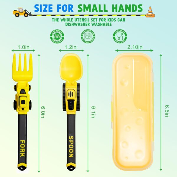 Construction Toddler Utensils - Reusable Plastic Toddler Fork and Spoon & Storage Case - Suitable for Kids Utensils - Dishwasher Safe - Portable Utensils Set for 1 2 3 4 5 year old Toddlers - Image 5