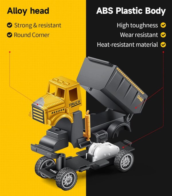 Geyiie Alloy Small Construction Car Vehicles, Die Cast Mini Construction Truck Toys, Heavy Duty Bulldozer Excavator Dump Toy Outdoor Sand Gift for Kid - Image 3