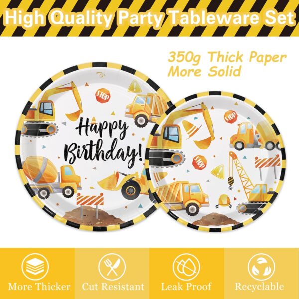 Oigco Construction Birthday Party Supplies Construction Theme Decorations Includes Plates, Cups, Napkins, Cutlery, Perfect for Boys Kids Birthday Party, Serves 24 Guests - Image 4