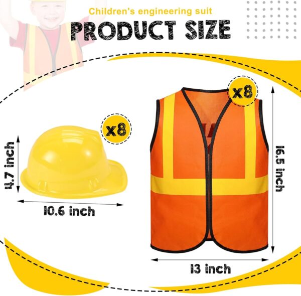 Geyoga 16 Pcs Construction Vest for Kids Party Favors Hard Hat Construction Dressing Up Supplies Construction Funny Worker Costume for Birthday Party, Including 8 Vests and 8 Construction Hats - Image 3