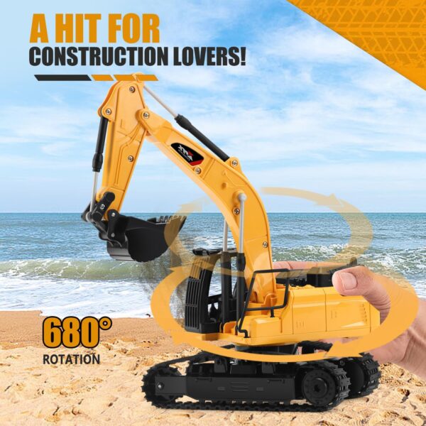 Remote Control Excavator Toys for Boys, RC Excavator Toy for Boys 3 4 5 6 7 8 Year Old Kids Christmas Birthday Gift，RC Digger Truck Construction Vehicles with Metal Shovel & Light - Image 5