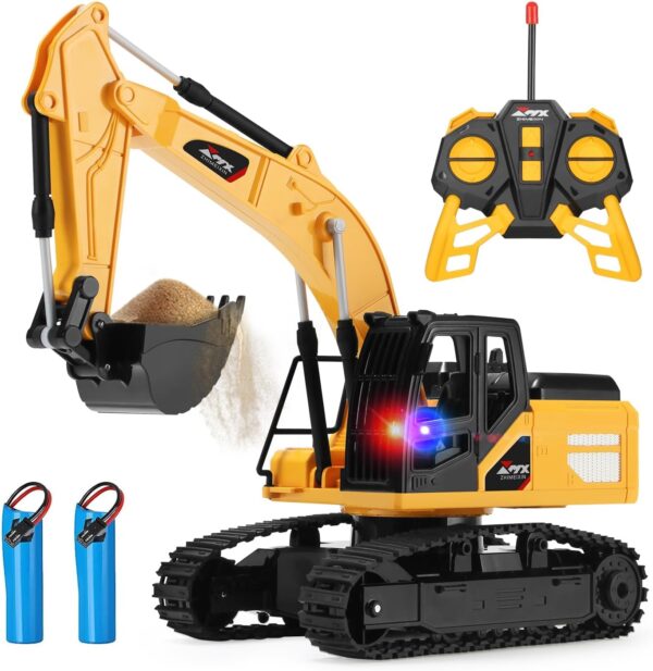 Remote Control Excavator Toys for Boys, RC Excavator Toy for Boys 3 4 5 6 7 8 Year Old Kids Christmas Birthday Gift，RC Digger Truck Construction Vehicles with Metal Shovel & Light