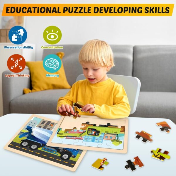 Wooden Puzzles for Kids Ages 4-6, 4 Packs 24 PCS Construction Vehicle Jigsaw Puzzles for Kids Ages 3-5, Preschool Educational Puzzles Boards Toys Gifts for Boys Girls - Image 6