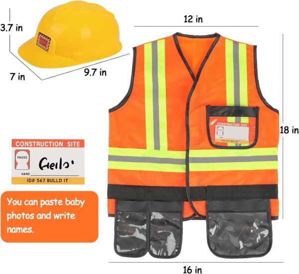 Kids Construction Worker Toys, Toddler Tool Pretend Play with Construction Vest & Hat, Worker Dressup Set for Boys Girls 3 4 5 6 Years Old - Image 5