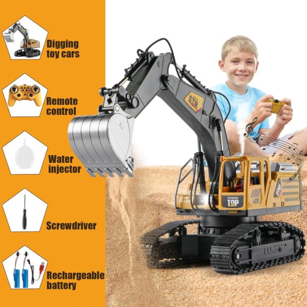 Remote Control Excavator Toys for Boys,14 Channel 1:14 RC Digger Construction Toys Tractor,Simulated Smoke, Sound, Lighting, Metal Digging Head, for Boys 3 4 5 6 7 8 9 10 - Image 5