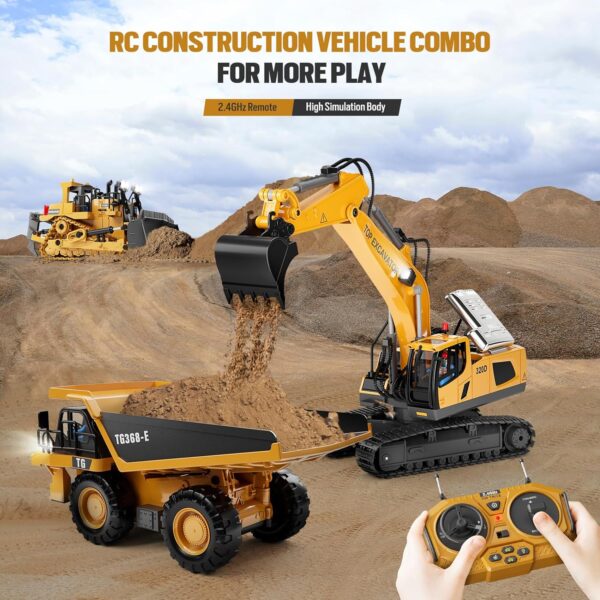 Remote Control Excavator Construction Toys for Boys, 2×1200mAh RC Excavator Toy with Metal Shovel & Light, 11CH Excavator Toys for Boys 3-5 4-7 8-12 Year Old Kids 2023 Christmas Birthday Gift,120+Mins - Image 5