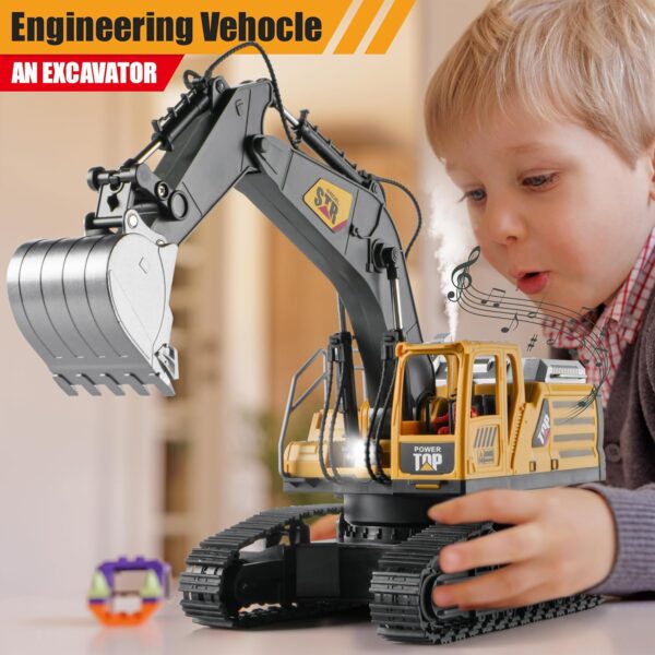 Remote Control Excavator Toys for Boys,14 Channel 1:14 RC Digger Construction Toys Tractor,Simulated Smoke, Sound, Lighting, Metal Digging Head, for Boys 3 4 5 6 7 8 9 10 - Image 6