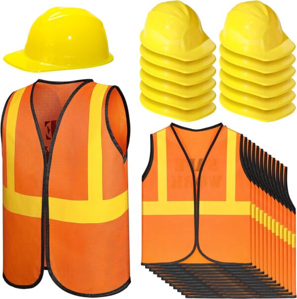 24 Pieces Construction Worker Costume Construction Role Play Set Including Construction Vest and Hat Construction Birthday Party Costume Supplies for Dressing Construction Party