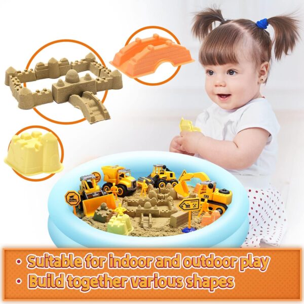 YIDESTARS Play Construction Sand Kit,2.2lbs Magic Sand W/4 Large Take Apart Construction Trucks,1 Sandbox,8 Worker Figures and Road Signs,8 Molds,Toys for 2-8 Years Old Boys Girls - Image 4