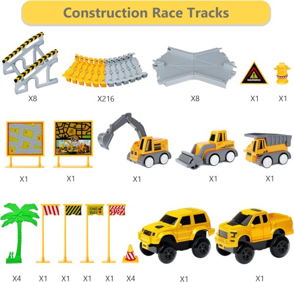 Kids Construction Toys 253 PCS Race Tracks Toy for 3 4 5 6 7 8 Year Old Boys Girls, 5 PCS Truck Car and Flexible Track Play Set Create A Engineering Road Games Toddler Best Gift - Image 2