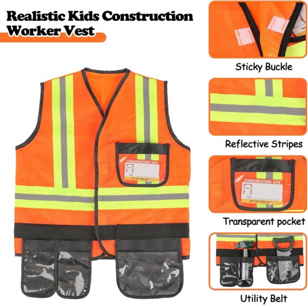 Kids Construction Worker Toys, Toddler Tool Pretend Play with Construction Vest & Hat, Worker Dressup Set for Boys Girls 3 4 5 6 Years Old - Image 2