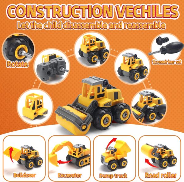 YIDESTARS Play Construction Sand Kit,2.2lbs Magic Sand W/4 Large Take Apart Construction Trucks,1 Sandbox,8 Worker Figures and Road Signs,8 Molds,Toys for 2-8 Years Old Boys Girls - Image 5