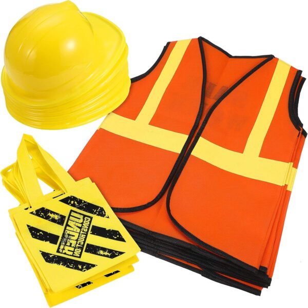 24 Pcs Construction Dress up Supplies Kids Costume Including Tote Bag Vest Construction Hat for Kids Age 3-8