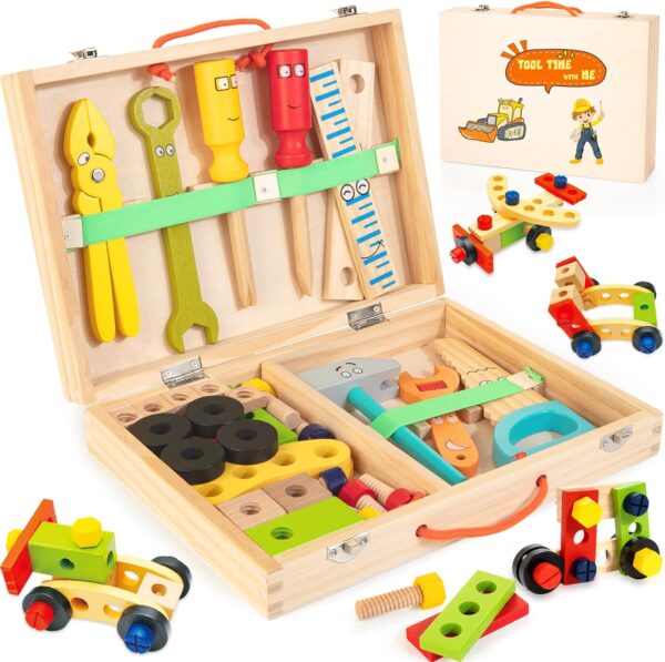 Bravmate Kids Tool Set, Wooden Montessori Toddler Tool Kit with A Box, Educational Toys for 2 3 4 5 Years Old Boys Girls, Best Birthday Gift for Kids