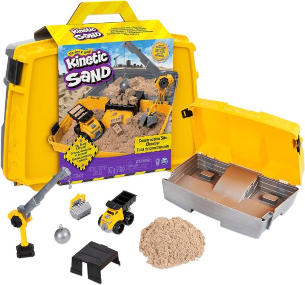 Kinetic Sand, Construction Site Folding Sandbox with Toy Truck and 2lbs of Play Sand, Sensory Toys for Kids Ages 3 and up