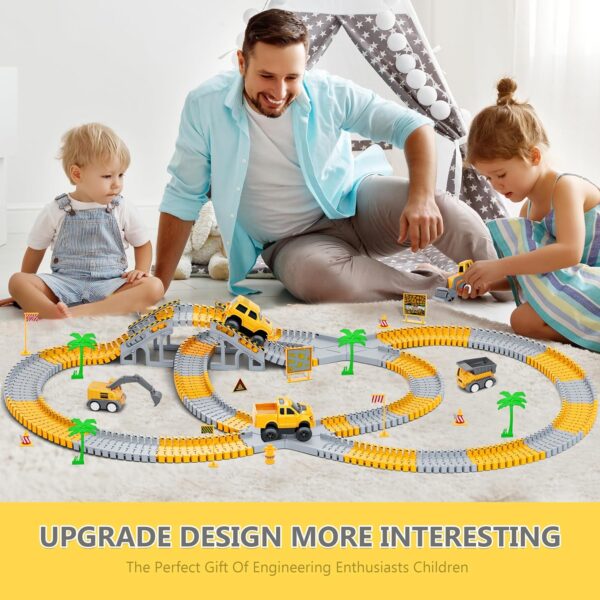 Kids Construction Toys 253 PCS Race Tracks Toy for 3 4 5 6 7 8 Year Old Boys Girls, 5 PCS Truck Car and Flexible Track Play Set Create A Engineering Road Games Toddler Best Gift - Image 7