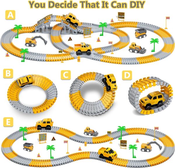 Kids Construction Toys 253 PCS Race Tracks Toy for 3 4 5 6 7 8 Year Old Boys Girls, 5 PCS Truck Car and Flexible Track Play Set Create A Engineering Road Games Toddler Best Gift - Image 4